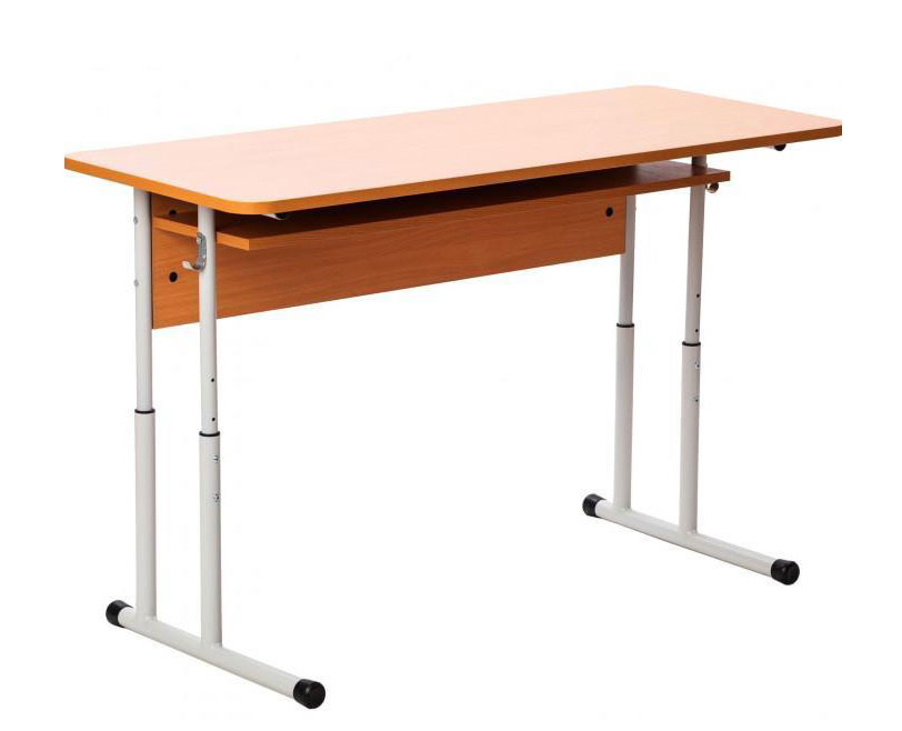 Стіл учнівський 2-місний з полицею, 1300х500х640-820 мм, на круглій трубі, №4-7 (ЛЕОНТЕК) (26159)